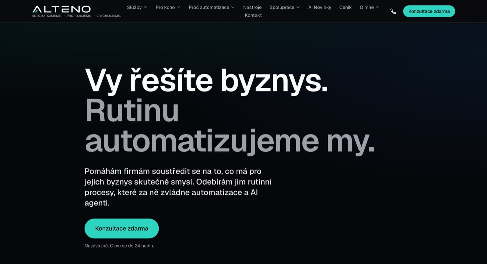 Firemní web pro ALTENO — automatizace procesů a AI agenti pro firmy