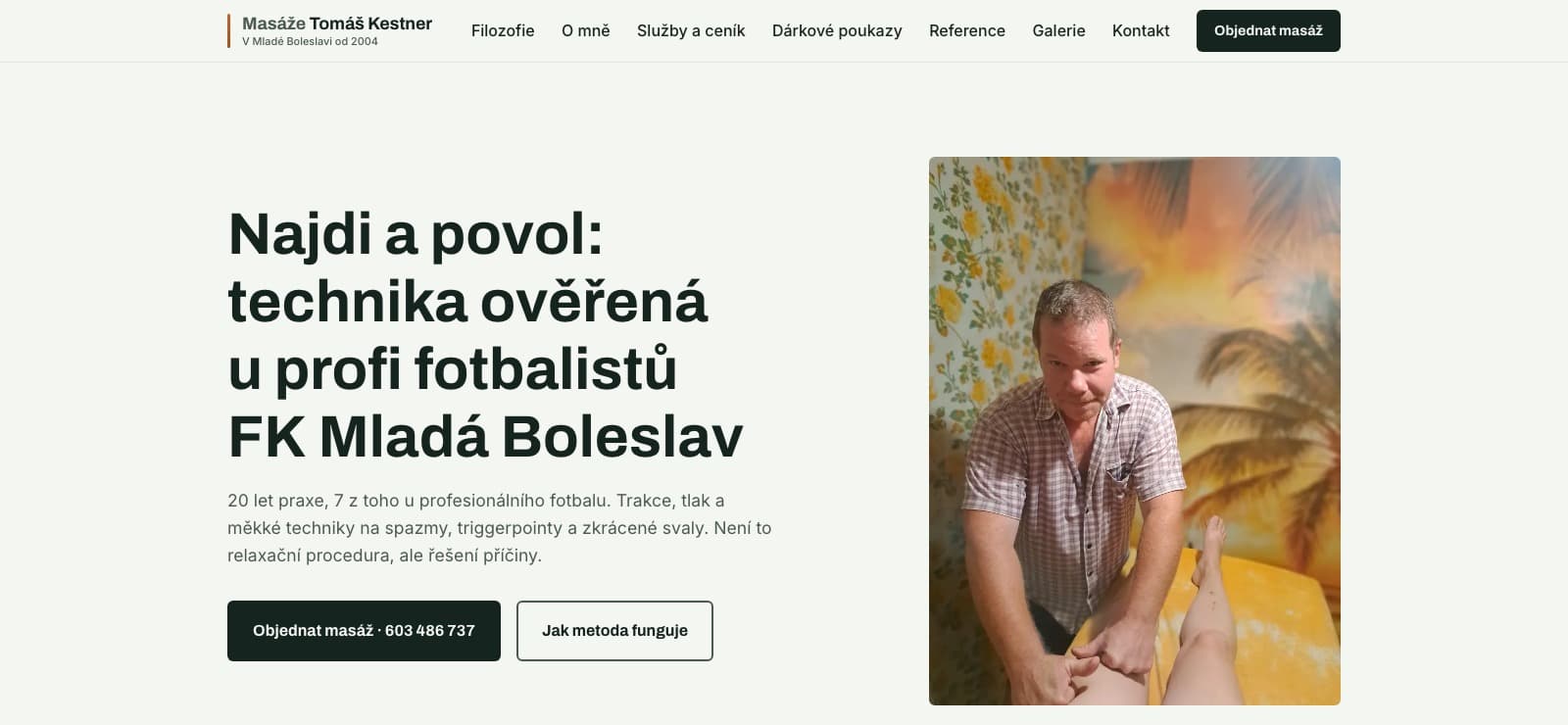Prezentační web pro maséra Tomáše Kestnera — masáže Mladá Boleslav
