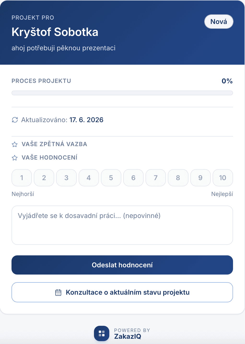 Ukázka klientského prostředí ZakazIQ